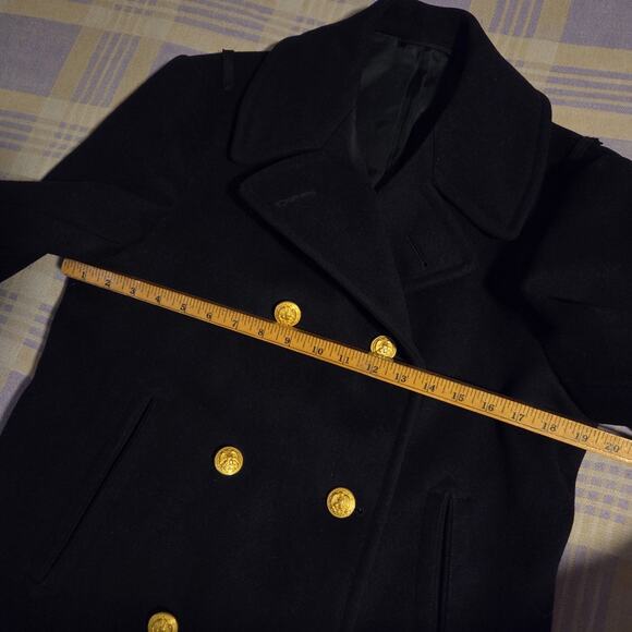 Vintage 60s 70s Peacoat US NAVY Officer 100% Wool Black Gold Buttons 36R EUC - Picture 8 of 13